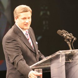 Stephen Harper gives a victory speech to party faithful in Calgary after his Conservatives won the 2006 federal election.