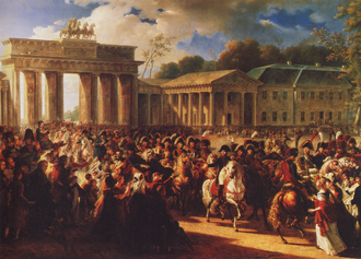 Napoleon in Berlin (Meynier). After defeating Prussian forces at Jena, the French Army entered Berlin on October 27, 1806