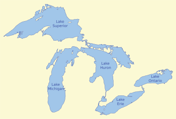 A map showing the Great Lakes.