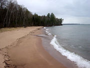 The shoreline of a beach in the Apostle Islands, Lake Superior