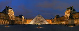 Courtyard of Museum of Louvre, at night