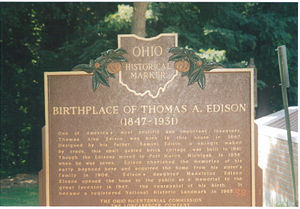Historical marker of Edison's birhplace in Milan, Ohio
