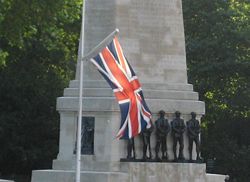 Union Flag backed by War Memorial at Horseguards Parade