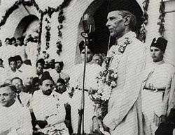 Jinnah delivering a political speech.