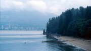 A rainy day at Third Beach and Siwash Rock in Stanley Park