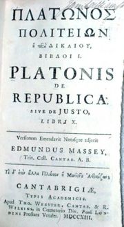 Plato's The Republic, Latin edition cover, 1713