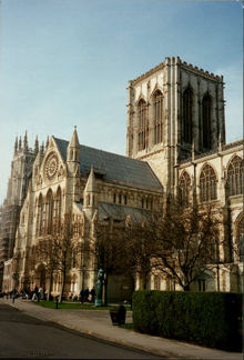Historically, city status in England and Wales was associated with the presence of a cathedral, such as York Minster.