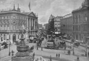 Piccadilly Circus in 1896, with a view towards Leicester Square via Coventry Street. London Pavilion is on the left, and Criterion Theatre on the right.
