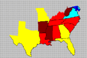 States in maroon have an average household income of less than $35,000.00 per year. States in red have average household incomes between $35,000.00-$40,000.00. States in yellow have household incomes between $40,000-$45,000.00. States in teal have household incomes between $50,000.00-$55,000.00 per year. Maryland is the only southern state with an average household income exceeding $55,000.00 per year.
