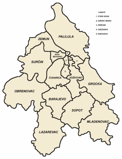 Map of the municipalities of Belgrade