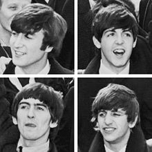 The Beatles in 1964. Clockwise from top left:John Lennon, Paul McCartneyRingo Starr, George Harrison
