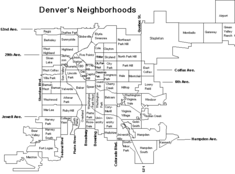 Denver's 79 official neighborhoods shown on this map