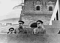 Stalin and Zhukov on the tribune of Lenin's Mausoleum