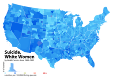 United States suicide rates for white women, by Health Service Area, 1988–1992. From [4].