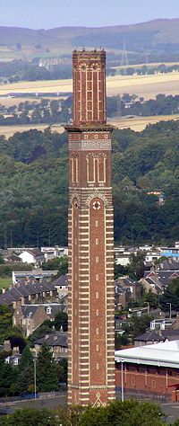 Cox's Stack, A chimney from the former Camperdown works jute mill. The chimney takes its name from jute baron James Cox who later became Lord Provost of the city