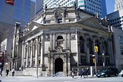 The Hockey Hall of Fame, housed in a former bank erected in 1885, is located at the intersection of Front Street and Yonge Street in Downtown Toronto.