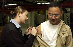 U.S. Navy personnel receiving influenza vaccination