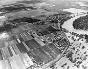 Aerial view of Nangiloc, Iraak and Colignan during the 1956 Murray River flood.