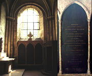 The tomb of Descartes (middle, with detail of the inscription), in the church of Saint-Germain-des-Prés, Paris.
