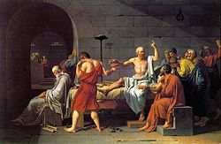 The philosopher Socrates about to take poison hemlock.