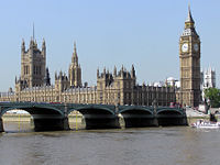 The Houses of Parliament, also known as the Palace of Westminster, in London.