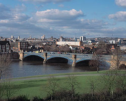 Nottingham and the River Trent seen from the bank of West Bridgford.