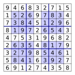 Solution to Hypersudoku puzzle.