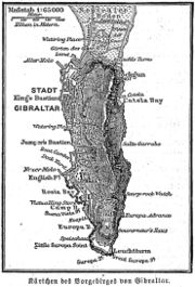 German historical map of the promontory of Gibraltar.