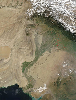 none Satellite image of the Indus River basin.