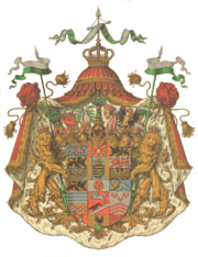 German heraldry has examples of shields with numerous crests, as this arms of Saxe-Altenburg featuring a total of seven crests.
