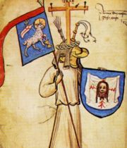 An example of an attributed coat of arms. Medieval officers of arms attributed this coat to Jesus, though he lived a good millennium before the development of heraldry.