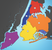 The five boroughs: Manhattan, Brooklyn, Queens, The Bronx, Staten Island