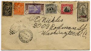 An oddball philatelic cover that mixes the stamps of several places together.
