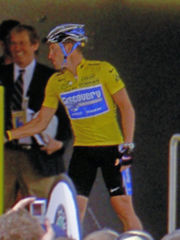 Seven-time winner Lance Armstrong in the maillot jaune.
