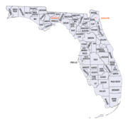 A map of Florida showing county names and boundaries.