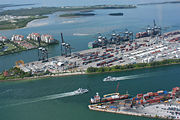 The Port of Miami, the largest container port in Florida, as well as the "Cruise Capital of the World" and "Cargo Gateway of the Americas".