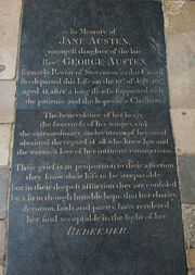 Memorial stone to Austen at Winchester Cathedral