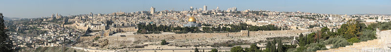 Panorama of the Temple Mount, including the Dome of the Rock, from the Mount of Olives