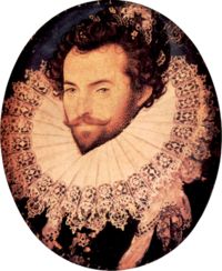Portrait of Walter Raleigh, near age 32, by Nicholas Hilliard, c.1585