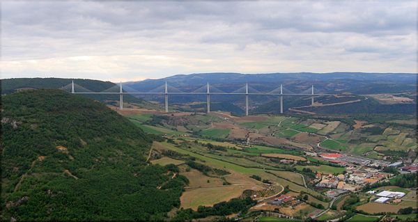 Panoramic view of Millau Viaduct from south-east side