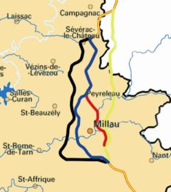 Routes of the four projects of the A75 autoroute around Millau