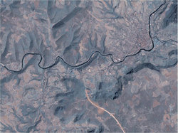 Satellite image of the route before construction of the bridge.