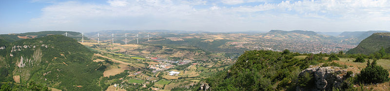 The Millau viaduct, and the town of Millau on the right