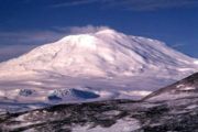Mount Erebus, an active volcano on Ross Island.