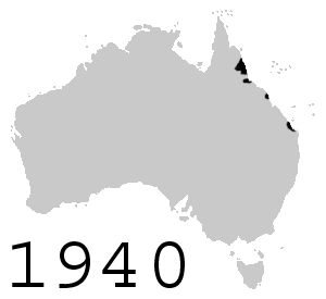 The spread of Cane Toads in Australia from 1940 to 1980 in 5-year intervals