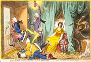 In Britannia between Death and the Doctor's (1804), Gillray caricatured Pitt as a doctor kicking Addington (the previous doctor) out of Britannia's sickroom.