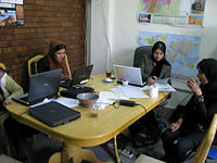 Female students using Laptops at Kabul University.
