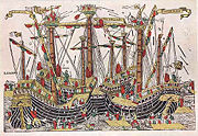 The Battle of Zonchio in 1499, the first naval battle where cannons were used on ships, signaled the rise of Ottoman naval power