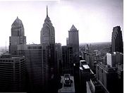 The Philadelphia skyline from City Hall looking towards Liberty Place (2005, before construction of Comcast Center).