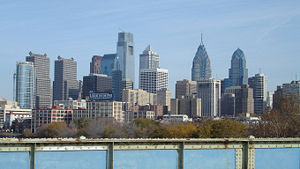 Philadelphia skyline as seen from the South Street Bridge in November 2007